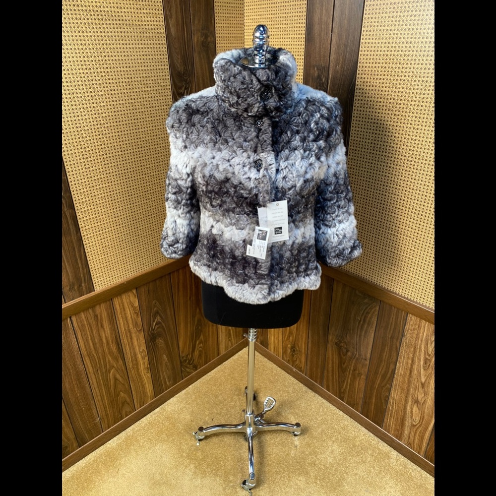 The Fur Vault Saks Fifth Avenue Dyed Rex Rabbit Chinchilla Fur Jacket